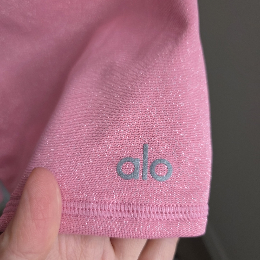 ALO Yoga Shimmer Glitter Pink High-Rise Biker Shorts 7" S - Picture 8 of 10